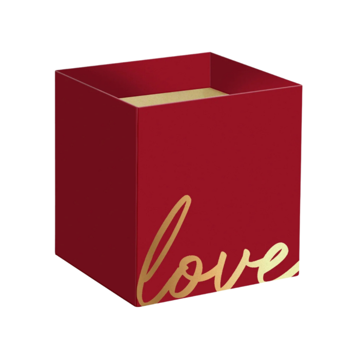 Cachepot Quadrado Love C/Hot Stamping Passion Pote 15 Vermelho Burbundy/Ouro (Dia Das Mães)