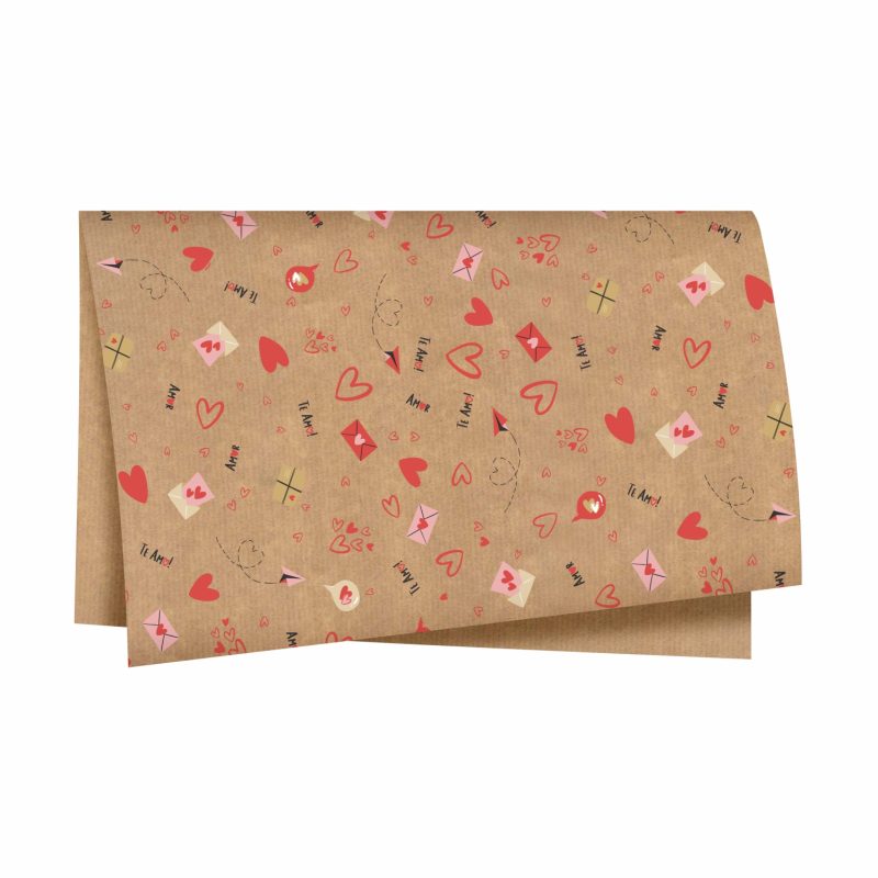 Papel Kraft Te Amo Natural/Vermelho