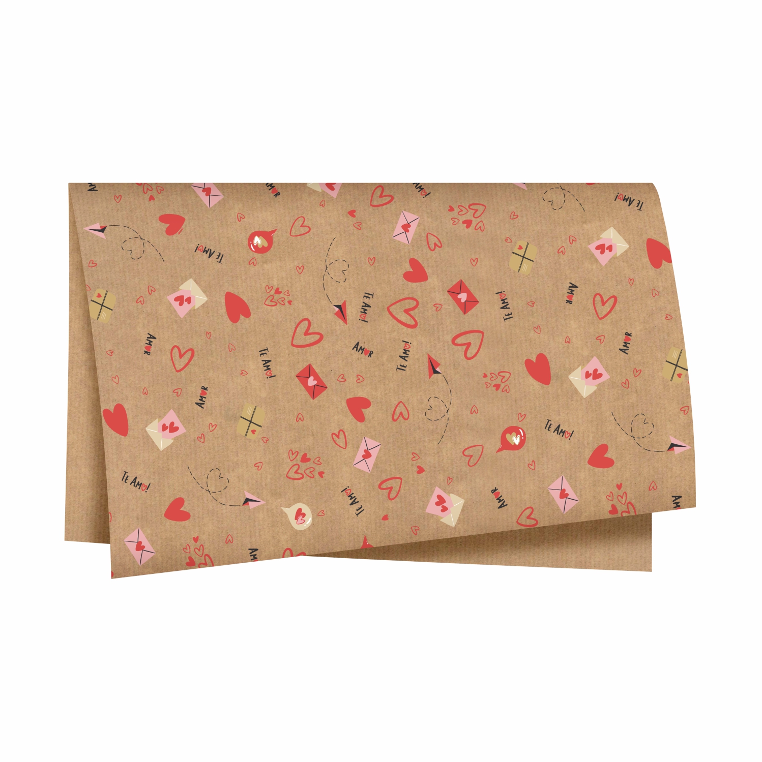 Papel Kraft Te Amo Natural/Vermelho