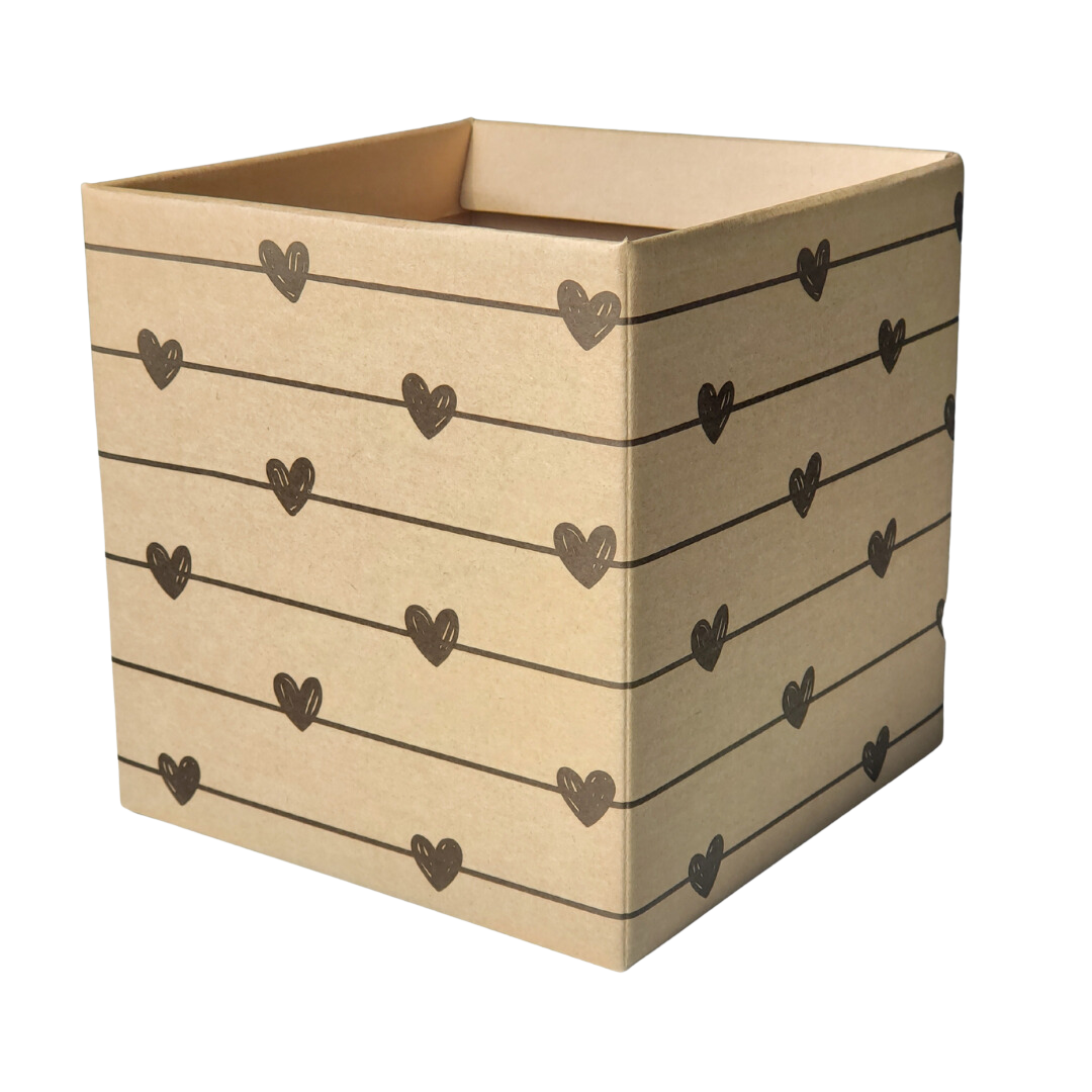 Cachepot Quadrado Pote 15 Kraft Varal Corações