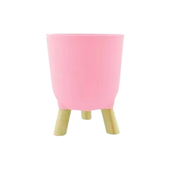 Cachepot Acrílico Brulet C/Pés De Madeira Rosa