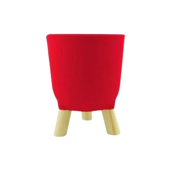 Cachepot Acrílico Brulet C/Pés De Madeira Vermelho