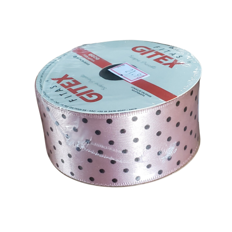 Fita De Cetim Rosa Chá Poa Preto
