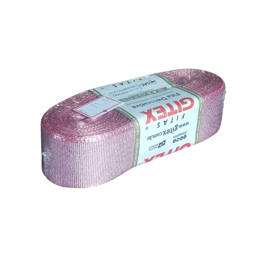 Fita De Cetim Rosa Gliterizado Prata