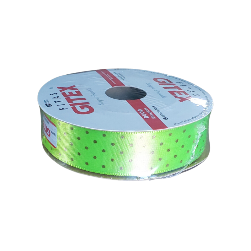 Fita De Cetim Verde Cítrico Poa Dourado