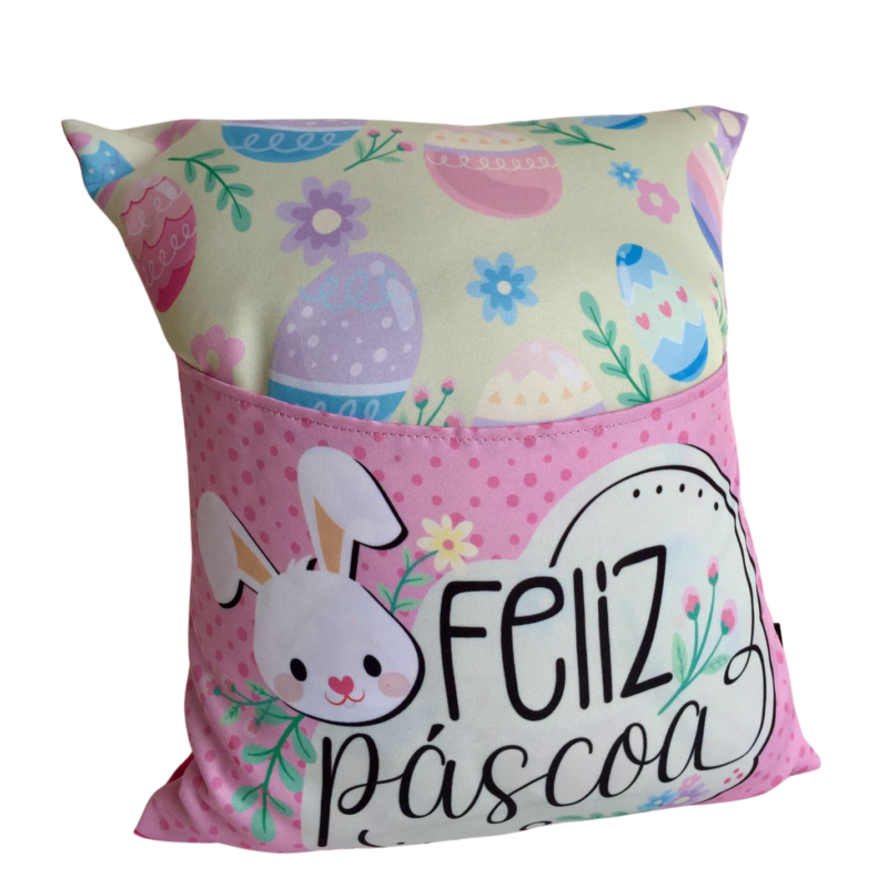 Almofada Decorativa Feliz Páscoa Rosa (Páscoa)
