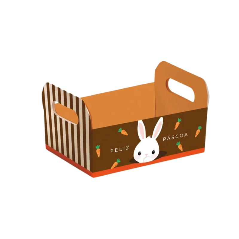 Cesta De Cartão Coelhinho Sai Da Toca Marrom/Laranja G (Páscoa)