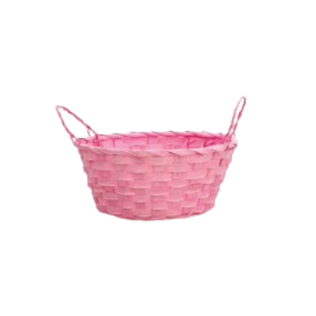Cesta Decorativa De Bambu C/Duas Alças Rosa (Páscoa)