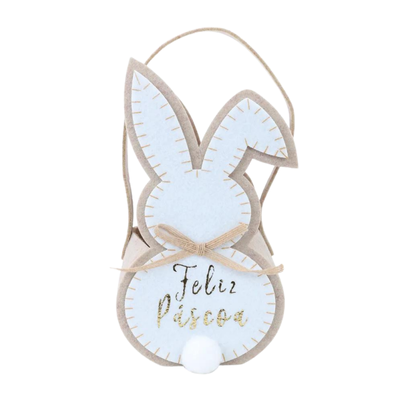 Cesta Feltro Coelho C/Laço Branco (Páscoa)