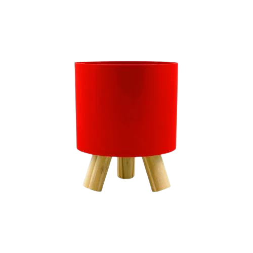 Cachepot Acrílico Pliê C/ Suporte De Madeira Vermelho