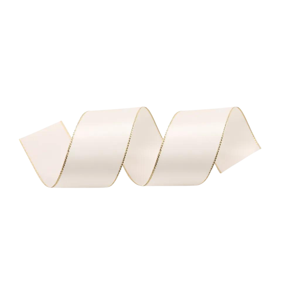 Fita Decorativa Cetim C/Borda Branco/Ouro (Páscoa)
