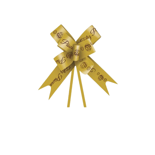 Laço Fácil Decorado 30MM Feliz Páscoa Ouro/Marrom (Páscoa)