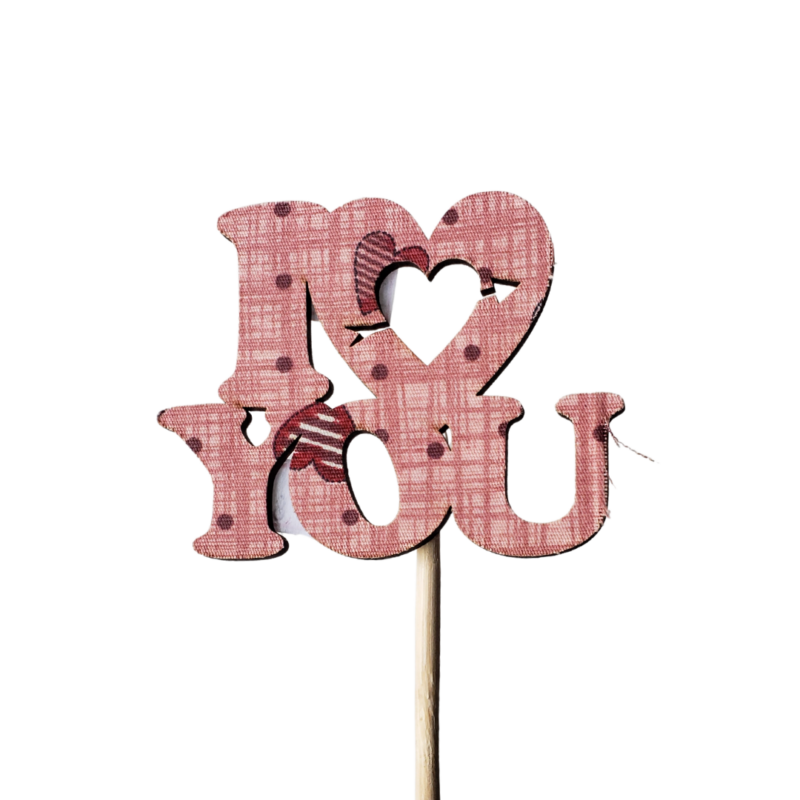 Pick I Love You Rosa Com Corações E Bolinhas
