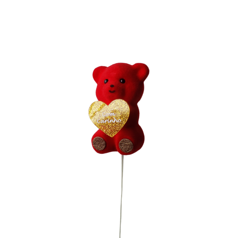 Pick Urso Vermelho Com Mensagem Dourada