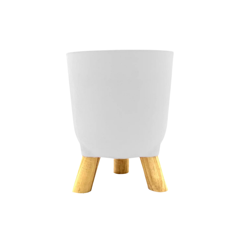 Cachepot Acrílico Brulet Com Suporte De Madeira Branco