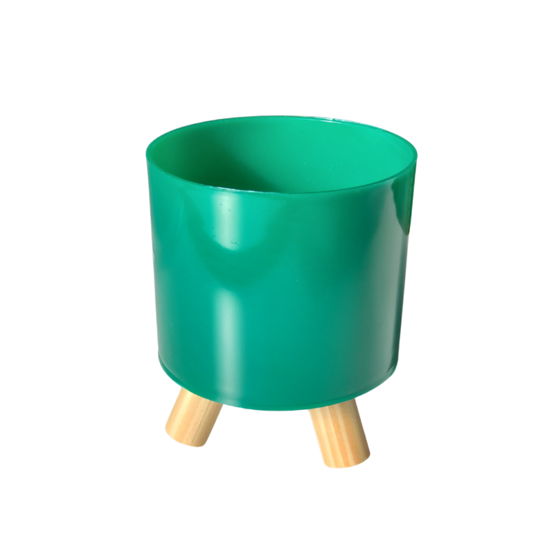 Cachepot Acrílico Pliê C/ Suporte De Madeira Verde Escuro
