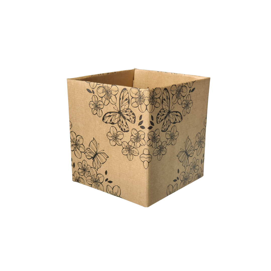 Cachepot Paper Pote 12 Quadrado Kraft Borboletas Preto