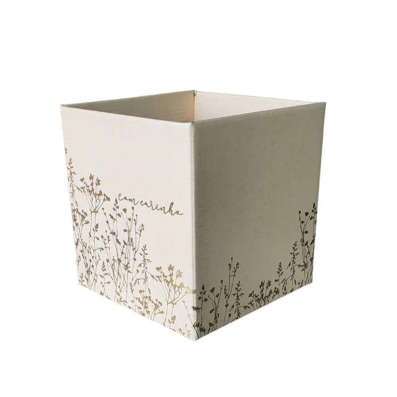 Cachepot Pote 15 Quadrado Raminhos C/ Hot Stamping Barbante/Ouro