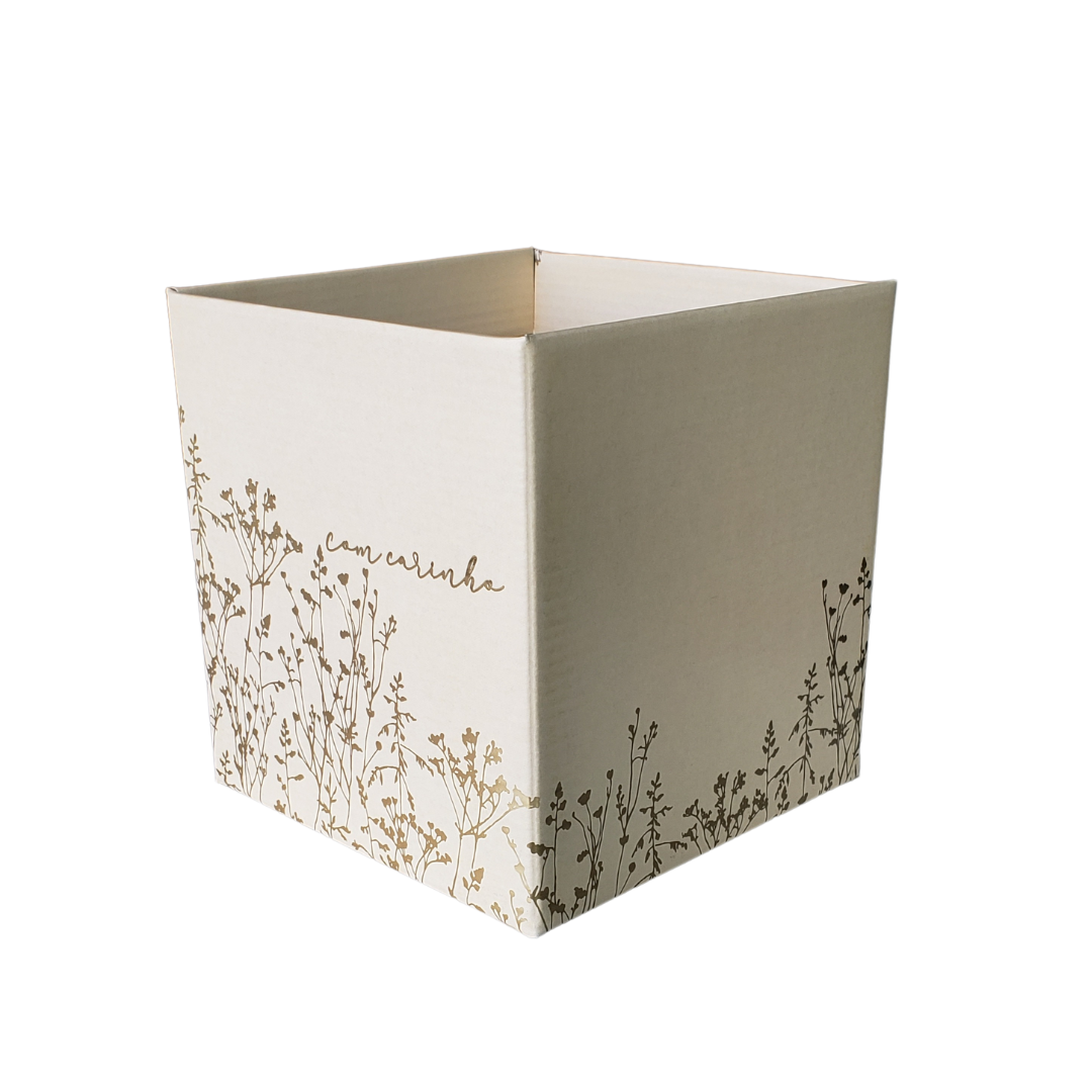 Cachepot Pote 15 Quadrado Raminhos C/ Hot Stamping Barbante/Ouro