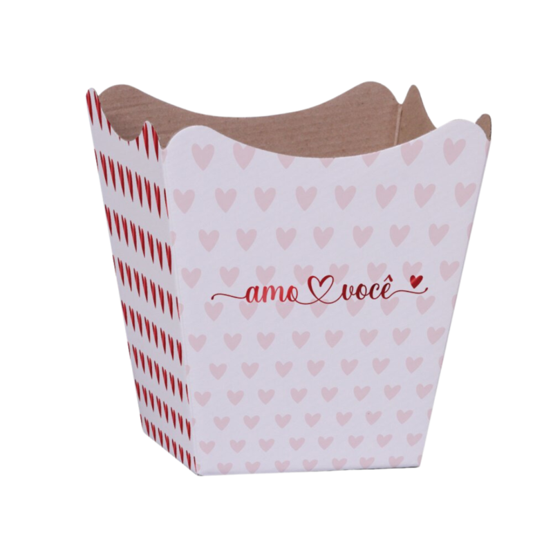 Cachepot Paper Amo Você Pote 15 C/Hot Stamping Branco/Vermelho (Dia Das Mães)