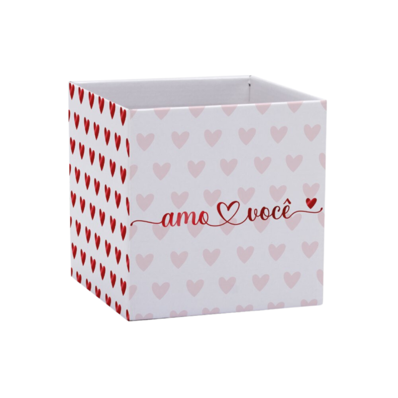 Cachepot Paper Pote 15 Quadrado Amo Você C/Hot Stamping Branco/Vermelho (Dia Das Mães)
