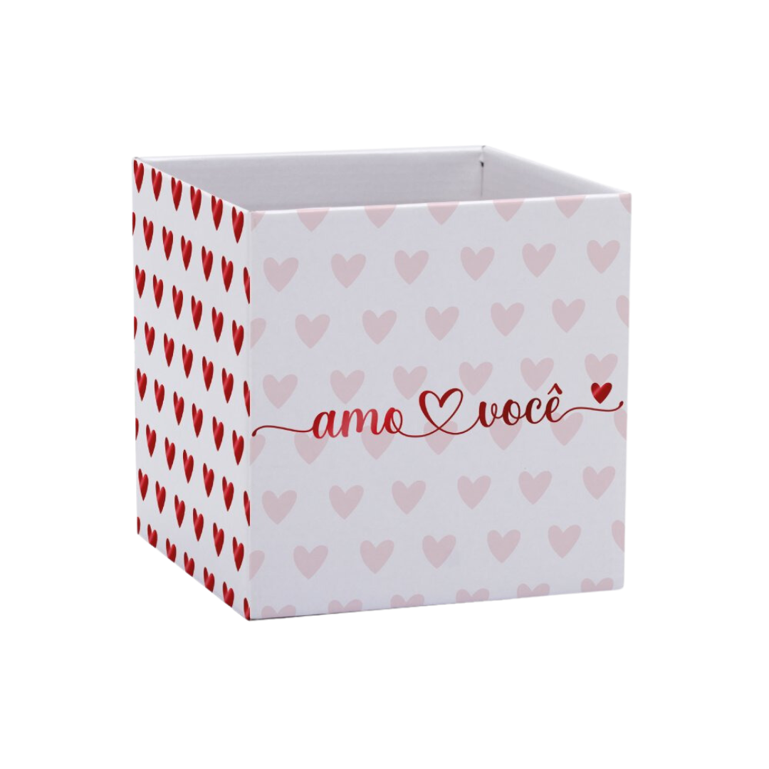 Cachepot Paper Pote 15 Quadrado Amo Você C/Hot Stamping Branco/Vermelho (Dia Das Mães)