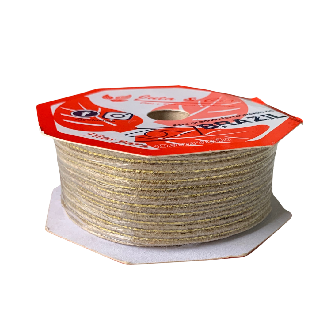 Fita de Juta Grande Natural/Ouro