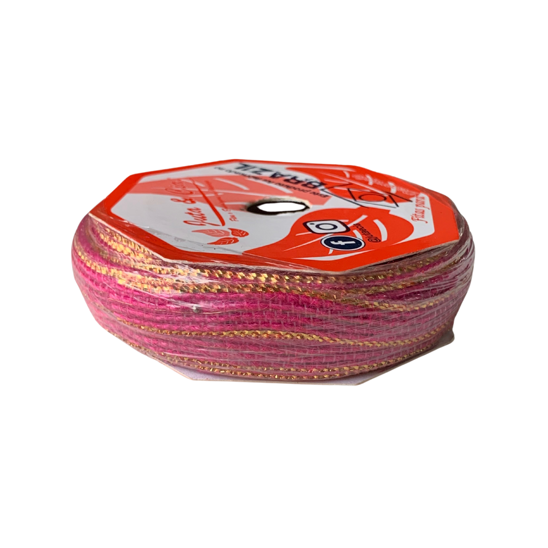Fita Juta Pequena Pink/Ouro