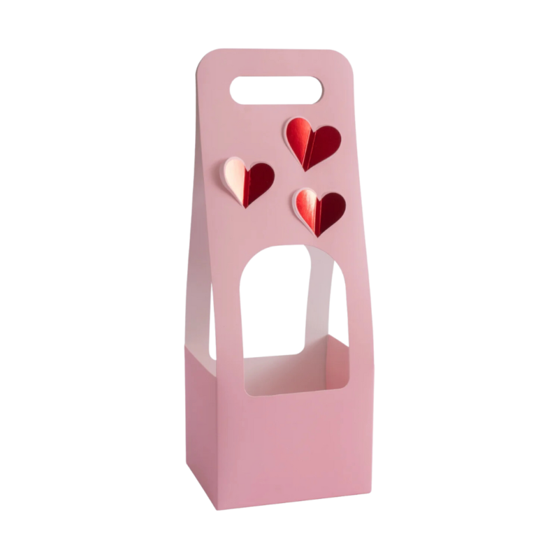 Sacola C/Alça Coração C/Hot Stamping 15x12,5x40cm Você e Eu Rosa/Vermelho (Dia Das Mães)