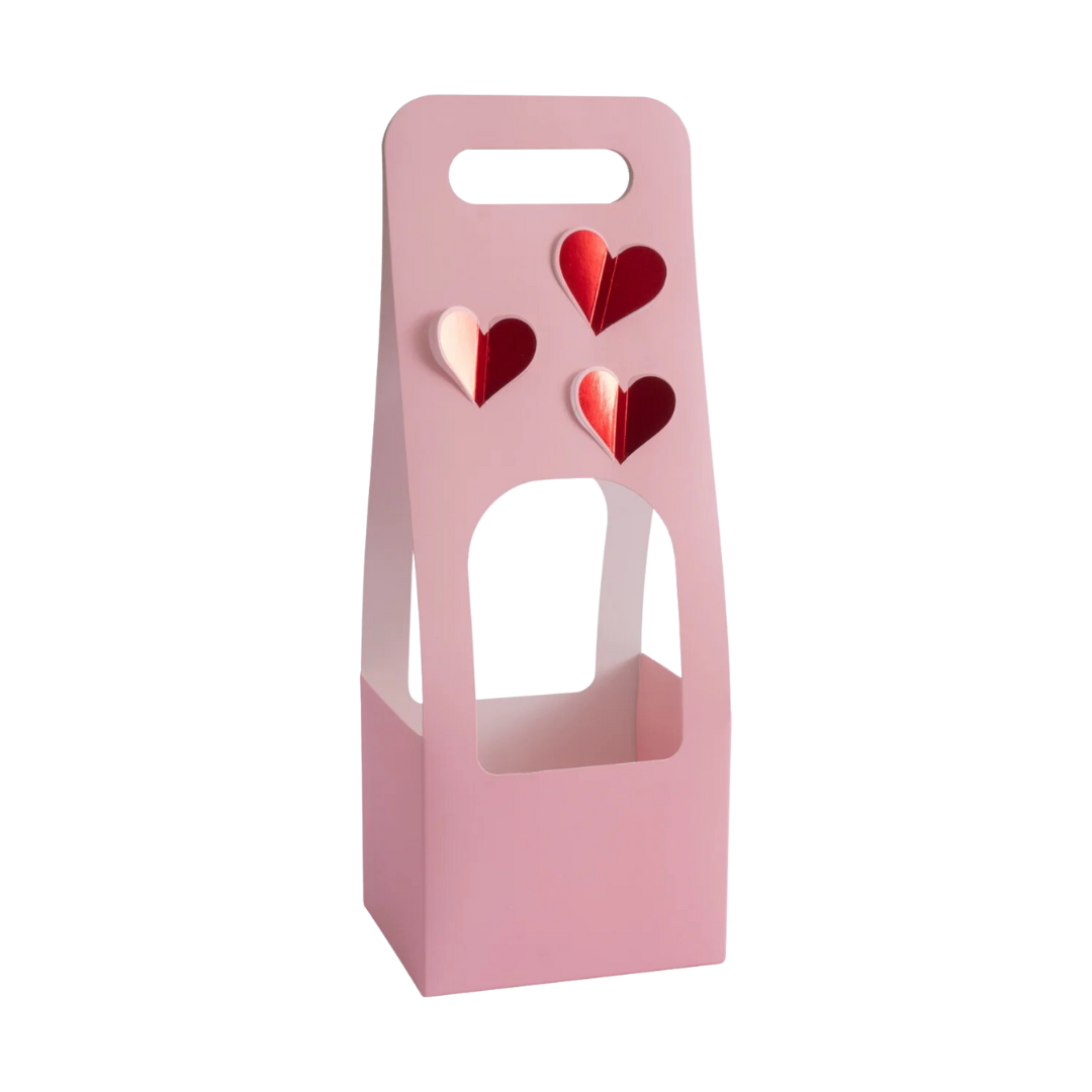 Sacola C/Alça Coração C/Hot Stamping 15x12,5x40cm Você e Eu Rosa/Vermelho (Dia Das Mães)
